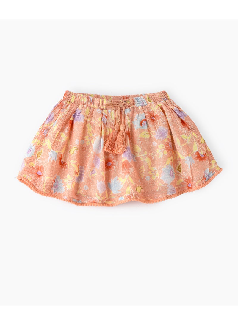 Jelliene Girls Orange Floral Printed Viscose Skirt - Image 1
